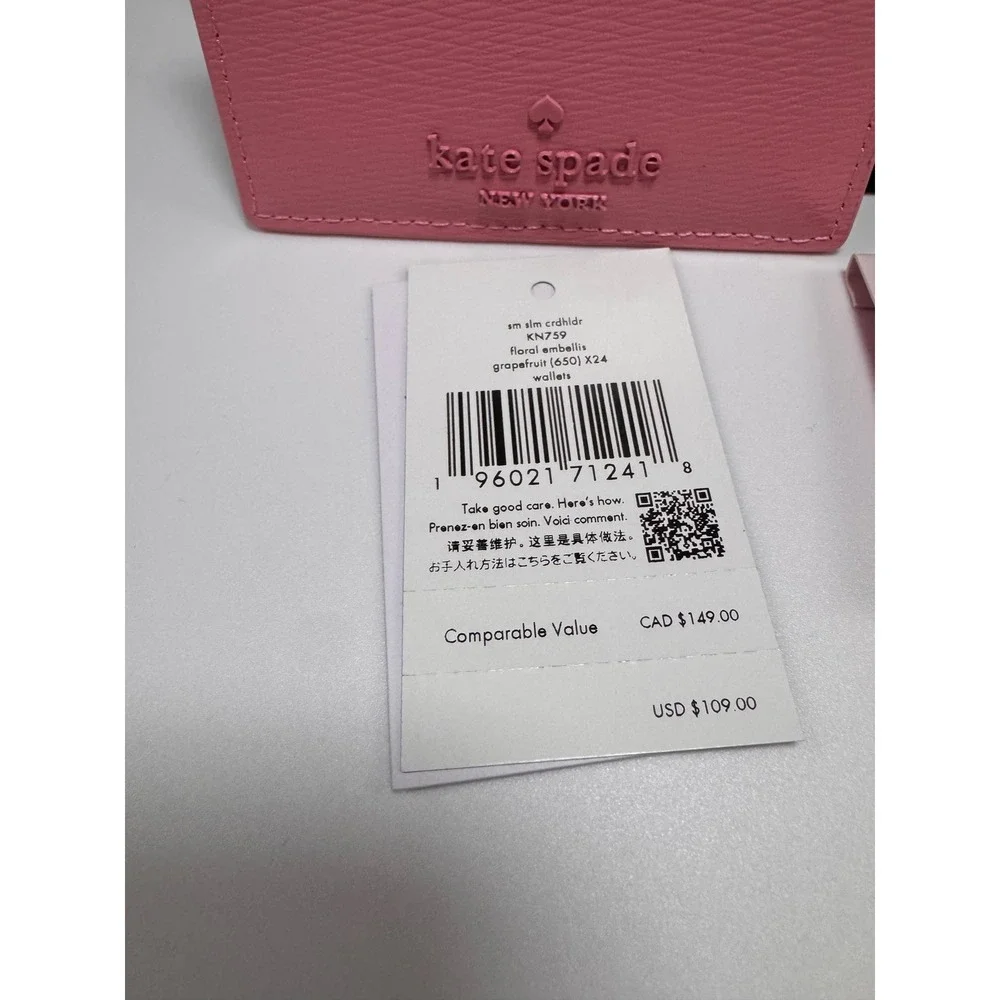 Kate Spade Pink Floral Card Holder & Gold Lock Stud Earrings Set KN759 K6448 NEW